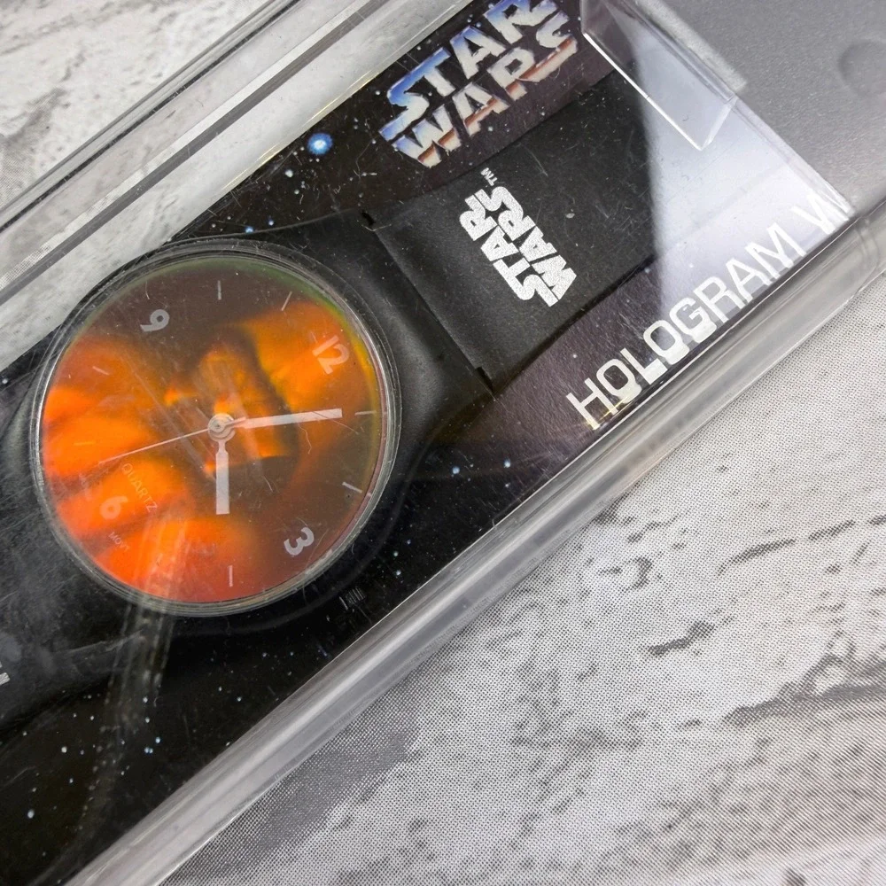 Vintage 90s Star Wars Hologram Watch OS Black Darth Vader 1995 Needs Battery NIB
